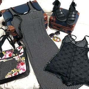 Calvin Klein maxi dress, Quay sunglasses, Steve Madden tote +more, bundle $150.